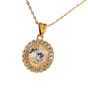 Clear Quartz Round Pendant Gold Necklace